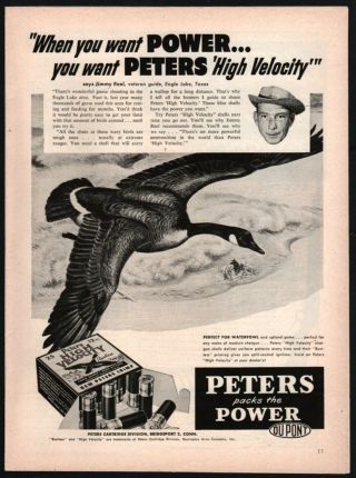 1953 Peters Shotgun Shells Vintage Ammunition Ad Jimmy Reel Eagle Lake Texas Tx