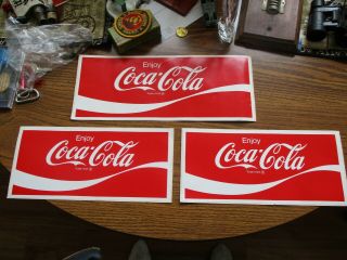 3 Coca - Cola Red And White Sticker / Decal Vintage Old Stock