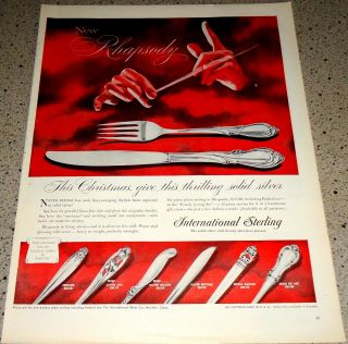 1956 International Sterling Rhapsody Flatware Silverware Ad Vintage Advertising