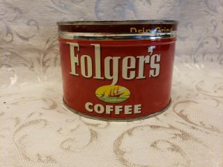 Folgers Coffee Tin Can - 1lb Coffee Can - Farmhouse Kitchen 1952 - Drip Grind