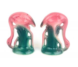 Vintage Tropical Pink Flamingo Salt And Pepper Shakers 2.  5 " Ceramic Mid Century