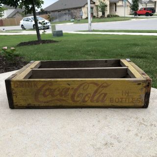 Vintage Yellow Wooden Coca - Cola Classic Coke Crate Bottle Carrier Sixties 1966