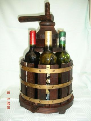 Stunning French Solid Wood 6 Wine Bottle Rack Made In The Form Of A Grape Press