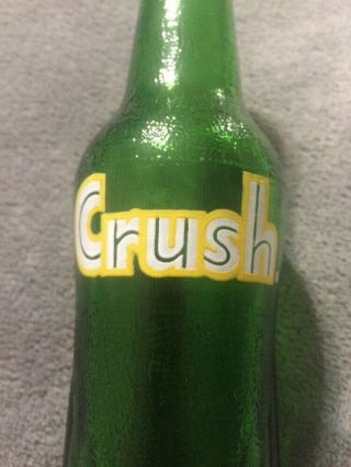 Vintage Crush Acl Green Glass 10oz Soda Bottle Yellow & White Paint Rare