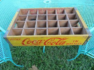 Vintage Coca Cola Yellow Wood Crate 24 Bottle,  Woodstock Mfg.  Co.  Charleston 1967