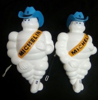 2 X 8 " Light Michelin Man Doll Figure Bibendum Advertise Tire Collect Blue Hat