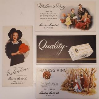 Set Of Four (4) Vintage Canadian " Laura Secord Candies " Advertising Ink Blotters