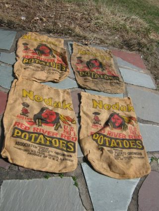 4 Vintage Feed Sack Bag Burlap Nodak Red River Valley Potatoes Nd Farm Bag 100