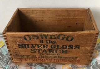Oswego Silver Gloss Starch - Wooden Box - 7 X 11 X 5 - Vintage - Antique