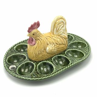 Vtg Hen On Nest Deviled Egg Plate Ceramic HON Chicken Tray Platter Dish FLAWS 2