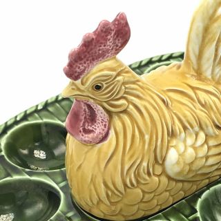 Vtg Hen On Nest Deviled Egg Plate Ceramic HON Chicken Tray Platter Dish FLAWS 4