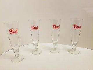 Set Of 4 Bud Pilsner / Beer Glasses - - King Of Beers - - 8 1/2 " Tall - - Euc
