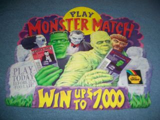 Rare 1994 Universal Monster Match Illinois Lottery Ticket Advertising Sign