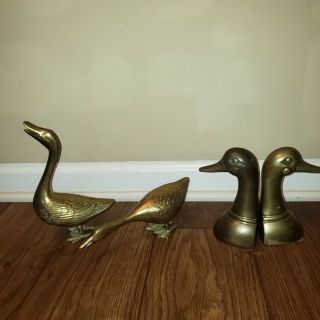 Set Of 2,  2 Bookvintage Solid Brass Duck/geese Paperweight Decorative Figurines