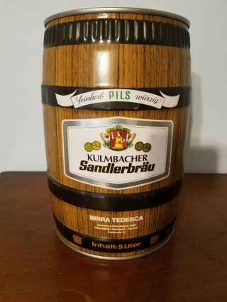 Vintage Kulmbacher Sandlerbrau Germany 5l Barrel Gallon Steel Beer Can Keg