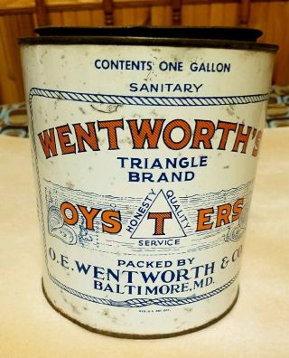 Wentworth & Co Oysters 1 Gallon Metal Can Triangle T Brand Baltimore,  Md