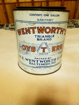 Wentworth & Co Oysters 1 Gallon Metal Can Triangle T Brand Baltimore,  MD 2
