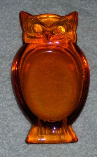 Vtg Amberina Art Glass Owl Figurine Orange Mid Century Owl Bird Ashtray Bowl