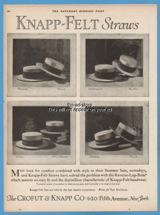 1923 Crofut & Knapp Felt Straw Hats Fifth Ave York 1920 