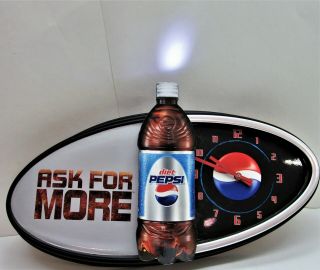 Vintage ?? Rare " Diet Pepsi " Led Lighted Clock Flashing Lights Ask For More Rare