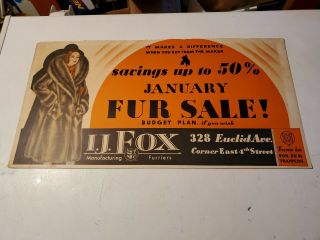 Vintage Fur Coat Advertising Strip Sign Ij Fox Mfg