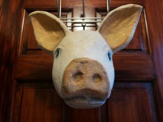 Rare Paper Mache Pig Head,  Wall Mount Made From Telephone Book Pages Very Cool