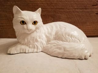 Vintage Homco Cat Statue Decor With Yellow Eyes Large 13in Long 1147