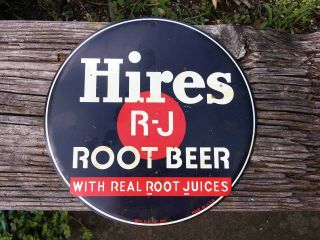 Vintage Hires R - J Root Beer Round Painted Tin Advertising Soda Sign