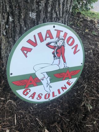 Flying A Aviation Gasoline Porcelain Service Station Pump Sign Marked “31”