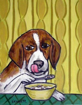 Beagle Eating Cereal 8x10 Art Print Poster Of Painting By Jschmetz Gift