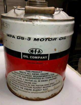GRAPHICS VINTAGE 5 GALLON MFA OIL COMPANY CAN SAE3 FOR DIESELS 5