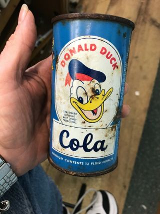 Vintage Donald Duck Cola Soda Can Flat Top 12 Oz Walt Disney Steel Pop