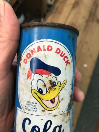 Vintage Donald Duck Cola Soda Can Flat Top 12 oz Walt Disney Steel Pop 5