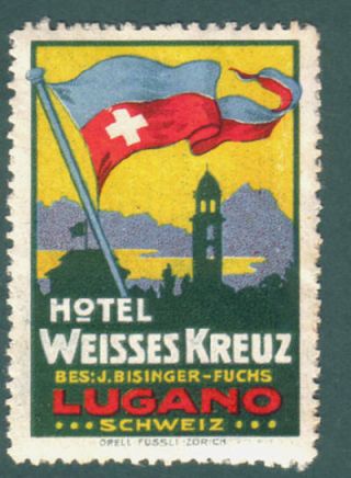 Lugano Switzerland Hotel Weisses Kreuz Poster Stamp