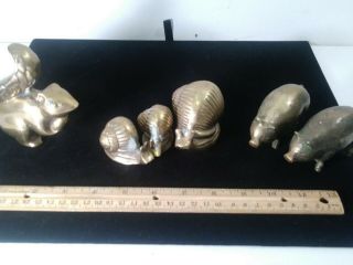 Vintage Solid Brass Snails,  Squirrel,  & Pigs Heavyweight Small Brass Animals.