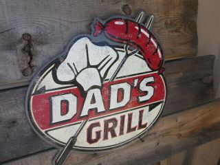 Dads Grill Signs Retro Metal Cool Old School Rustic Look Man Cave Garage