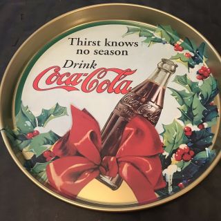 Coca - Cola 1998 " Thirst Knows No Seasons " Metal Tray,  Old Stock,  12 " Diameter