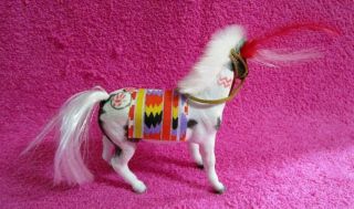 Flocked Black & White Indian War Paint Horse with Feather & Blanket 5 