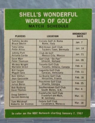 Vintage Advertising Pocket Wallet Calendar Card: 1967 Shell Oil World Of Golf