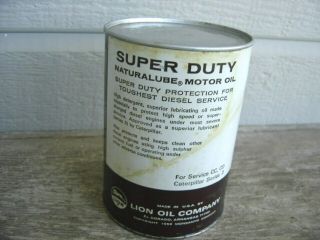 Vintage Lion Duty Full Quart 20 wt Oil Can,  El Dorado Arkansas 3