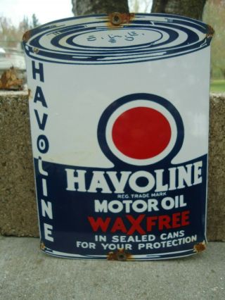 Vintage Havoline Motor Oil Can Porcelain Gas Pump Sign