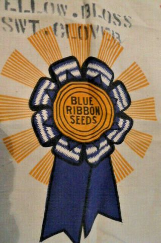 Vtg Blue Ribbon Seeds Sweet Clover Sack Bag Cloth Farm Allied Division Indiana