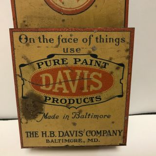Vintage 1950 Davis Paints Hardware Store Paint Brush Display Gas Oil Metal Sign