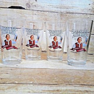 Sam Samuel Adams Boston Lager Pint Beer Glass Brewer Patriot Cheers Set Of 4