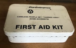 Vintage Metal First Aid Kit Box Star Enterprises / Texaco