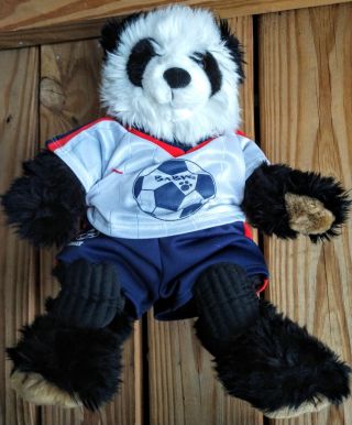 Vintage Build - A - Bear - Panda Bear Black & White Wearing Soccer Uniform 15 "