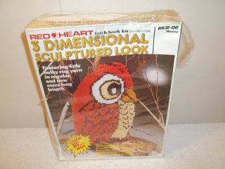 Vtg Red Heart 3d Sculptured Look Hootie Owl Latch Hook Rug Kit