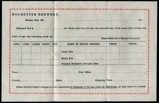 1910 ' s Price List & Order Form Rochester Brewery Kansas City Missouri 3