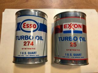 2 Vintage Metal Quart Oil Can Banks - Esso & Exxon Turbo Oil