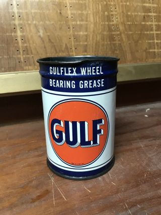 Vintage Gulf Gulflex Wheel Bearing Grease Can 1lb Can Empty